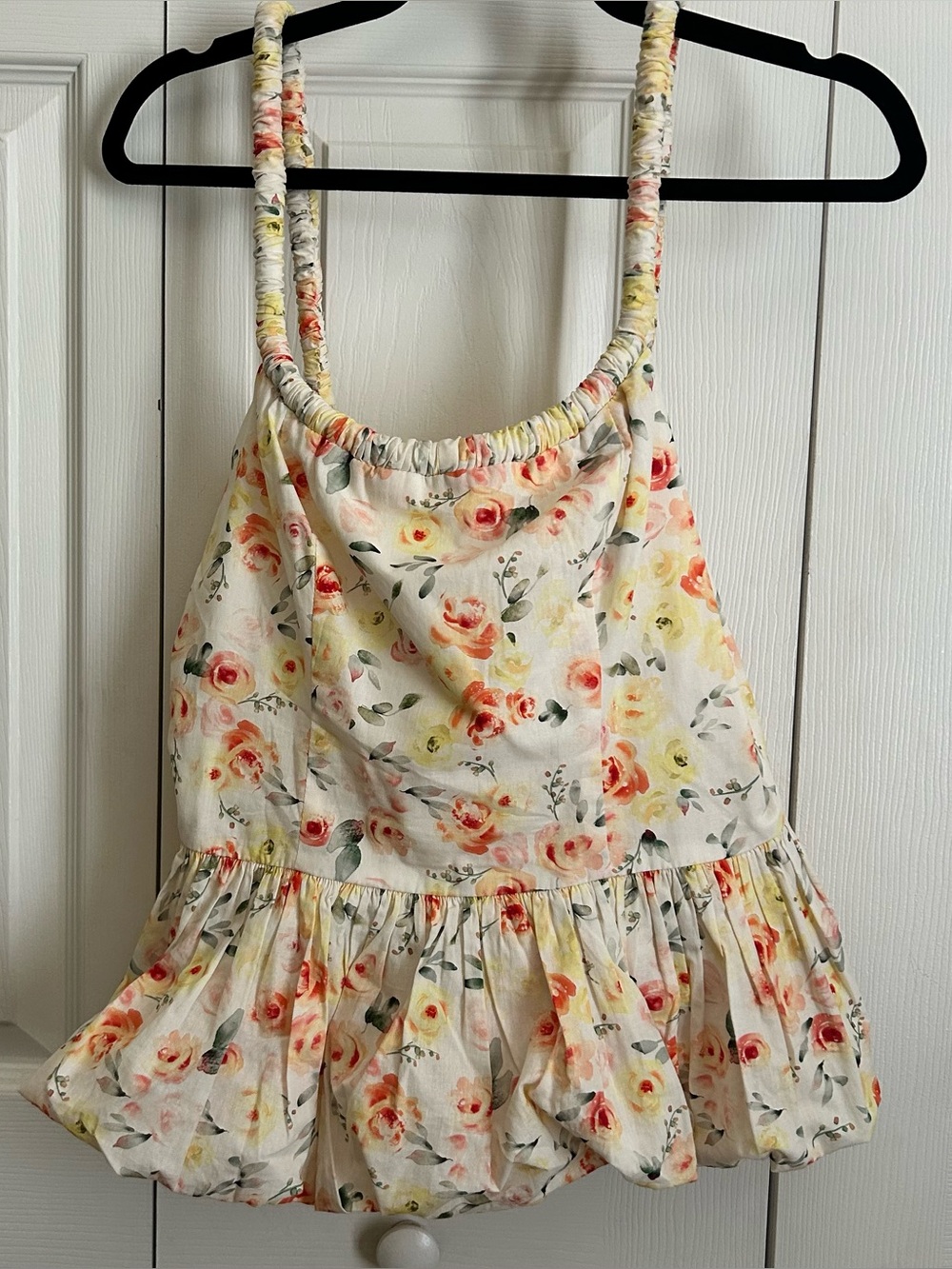 Astr Floral Smocked Tank Coral & Yellow Balloon bottom Blossoms Sz M NWT
